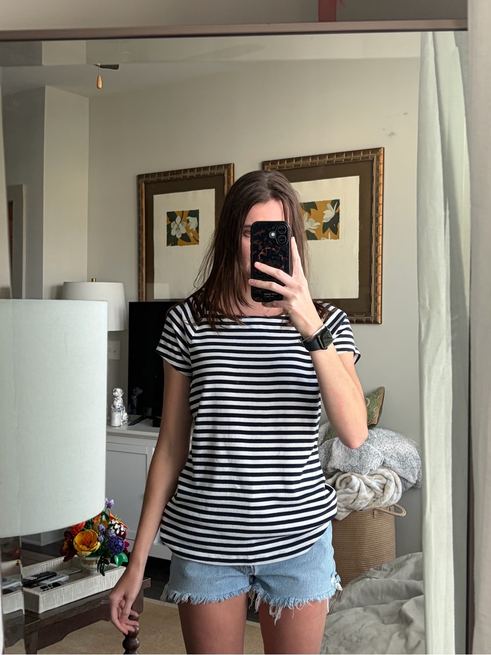 Lauren Ralph Lauren Black & White Striped Short Sleeve Tee